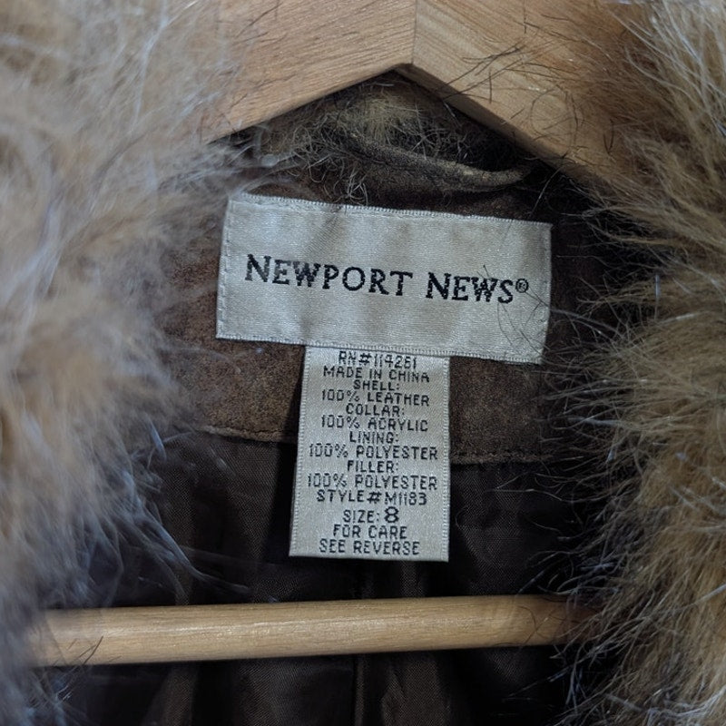 Vintage Brown Leather Fur Penny Lane Jacket Groovy Afghan Almost Famous Y2K Coat