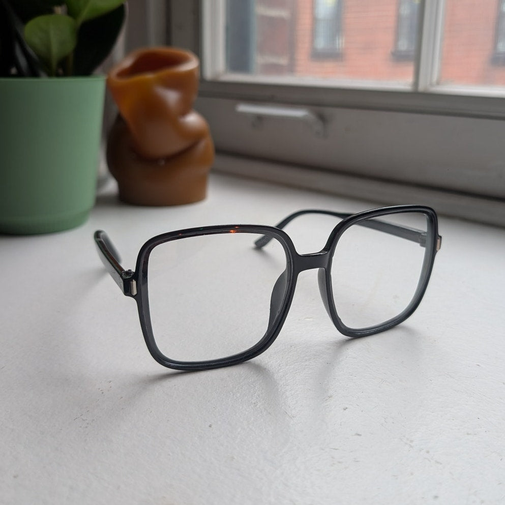 Retro Black Square Sunglasses 70s Festival Sunnies Grunge Minimalist Y2K Shades