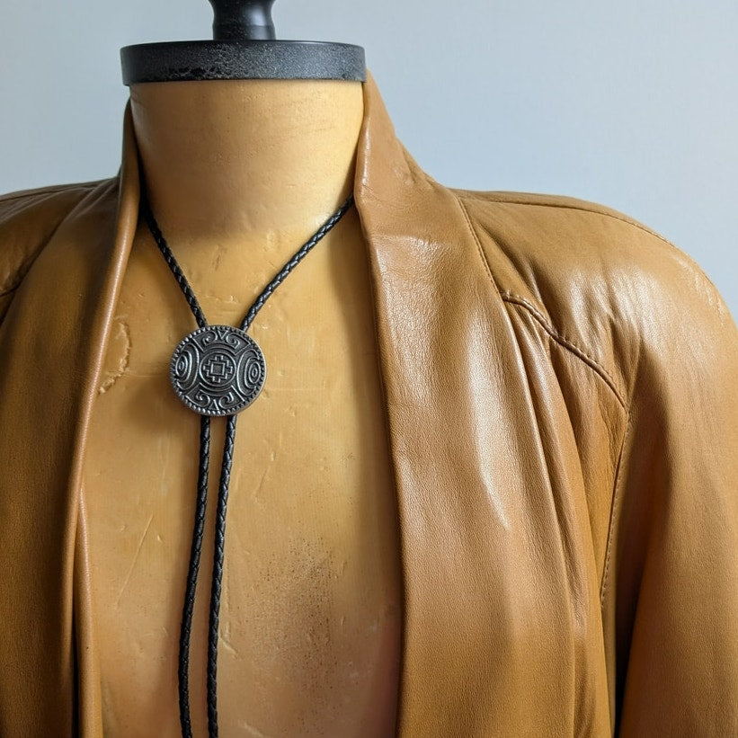 Vintage Brown Leather Trench Coat Boho Western Minimalist Neutral Jacket Large