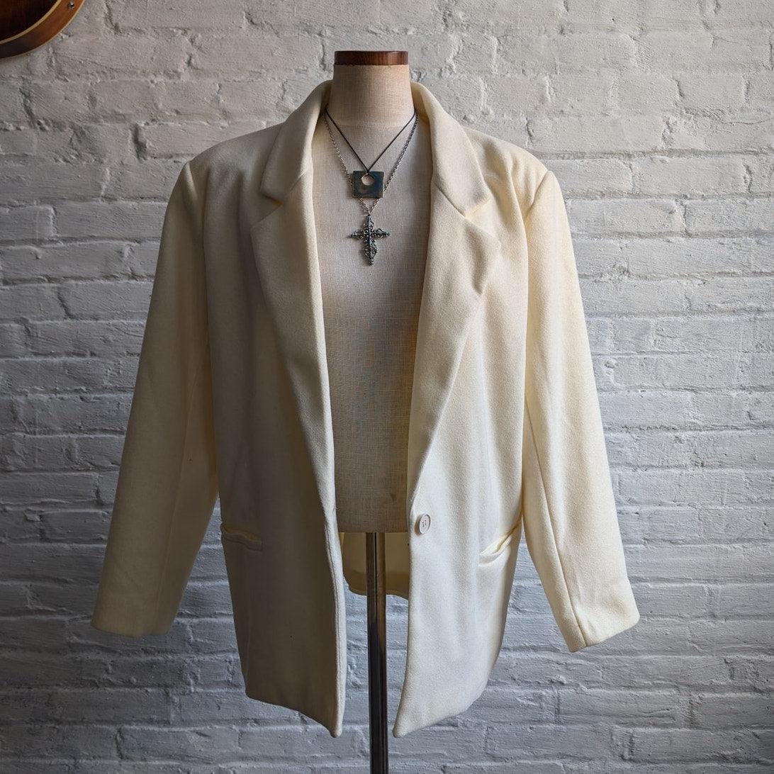 White Preppy Minimalist Blazer Neutral Oversize Light Jacket Boho Chic Medium