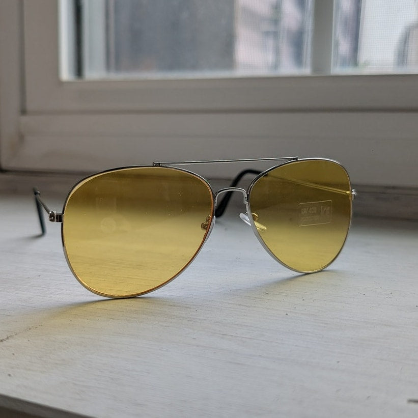 70s Retro Yellow Sunglasses Tinted Shades Aviators Minimalist Festival Glasses