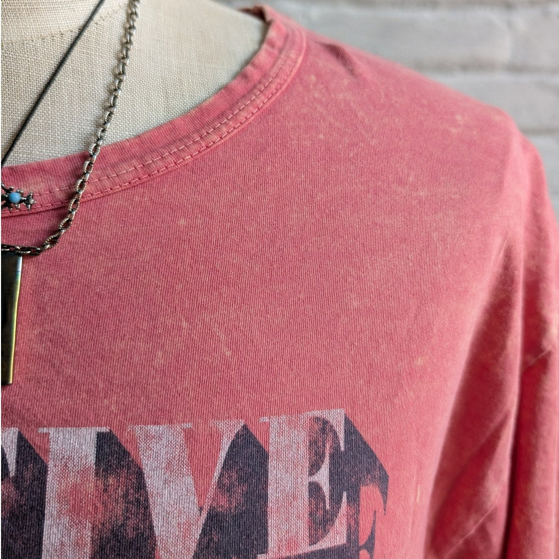 Y2K Red Burnout Acid Wash Concert Tee Pink Festival Tshirt Faded Crop Top Large