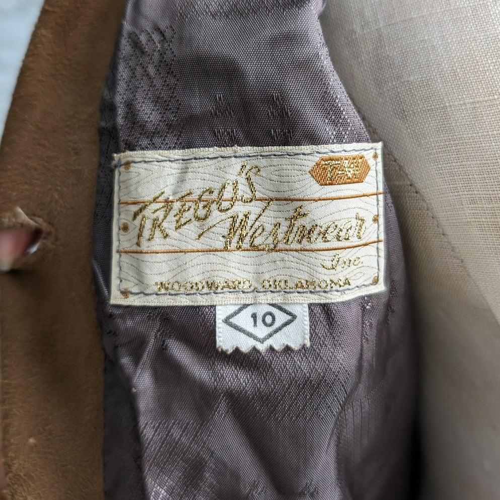 Vintage Brown Suede Fringe Jacket Classic Western Cowboy Genuine Leather Coat