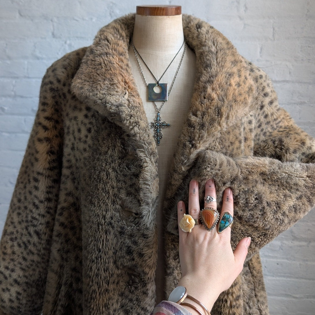 St John Faux Fur Cheetah Trench Coat Y2K Designer Animal Print Luxury Jacket