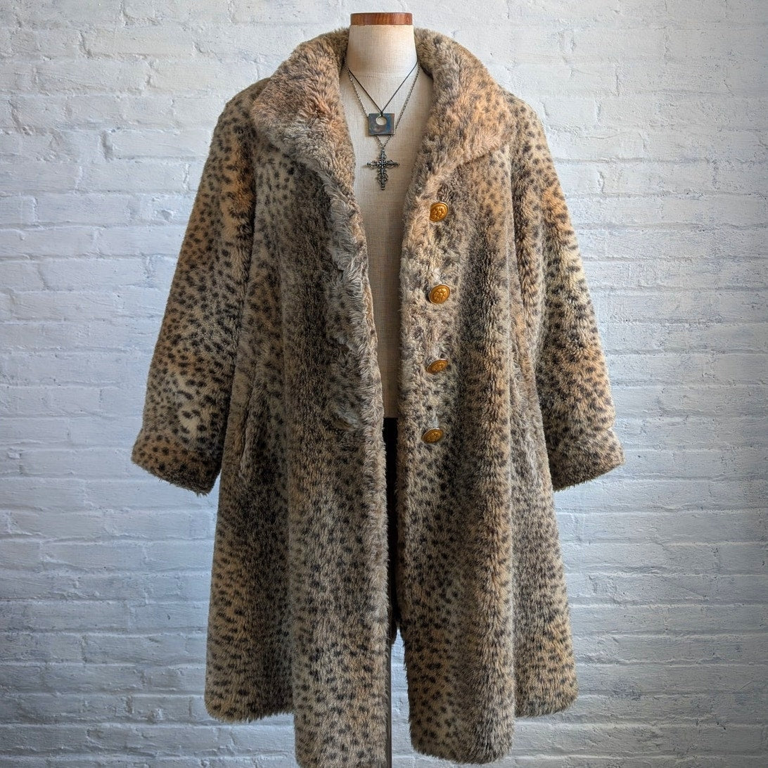 St John Faux Fur Cheetah Trench Coat Y2K Designer Animal Print Luxury Jacket