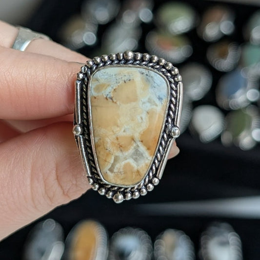 Boho Cowgirl Square Sterling Silver Ring Retro Vintage style Natural Stone Size9