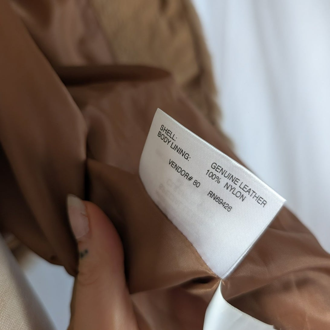 Y2K Vintage Suede Fur Trim Coat L Cropped Neutral Leather Penny Lane Jacket Boho