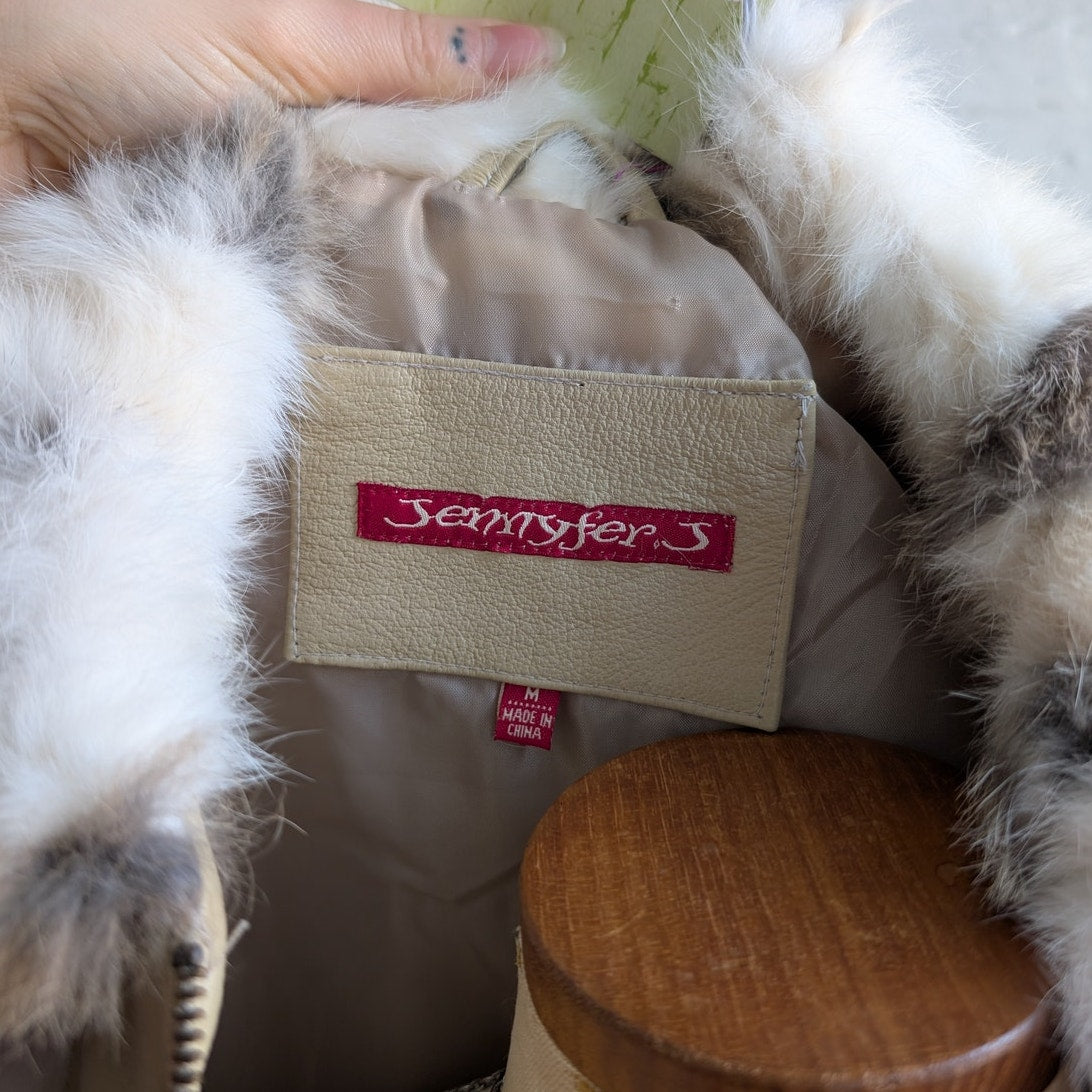 Vintage Patchwork Rabbit Fur Penny Lane Trench Coat Genuine Suede Leather Jacket