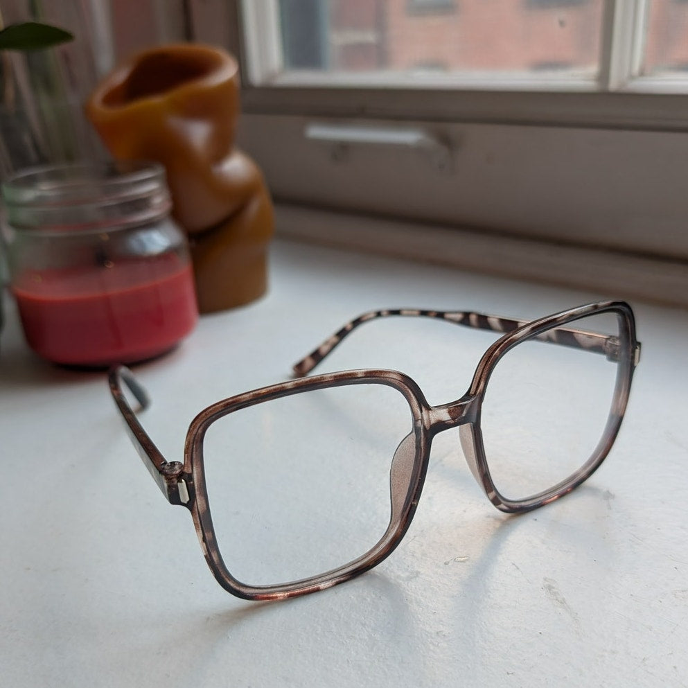 Retro Brown Tortishell Square Sunglasses 70s Festival Sunnies Zebra Print Shades