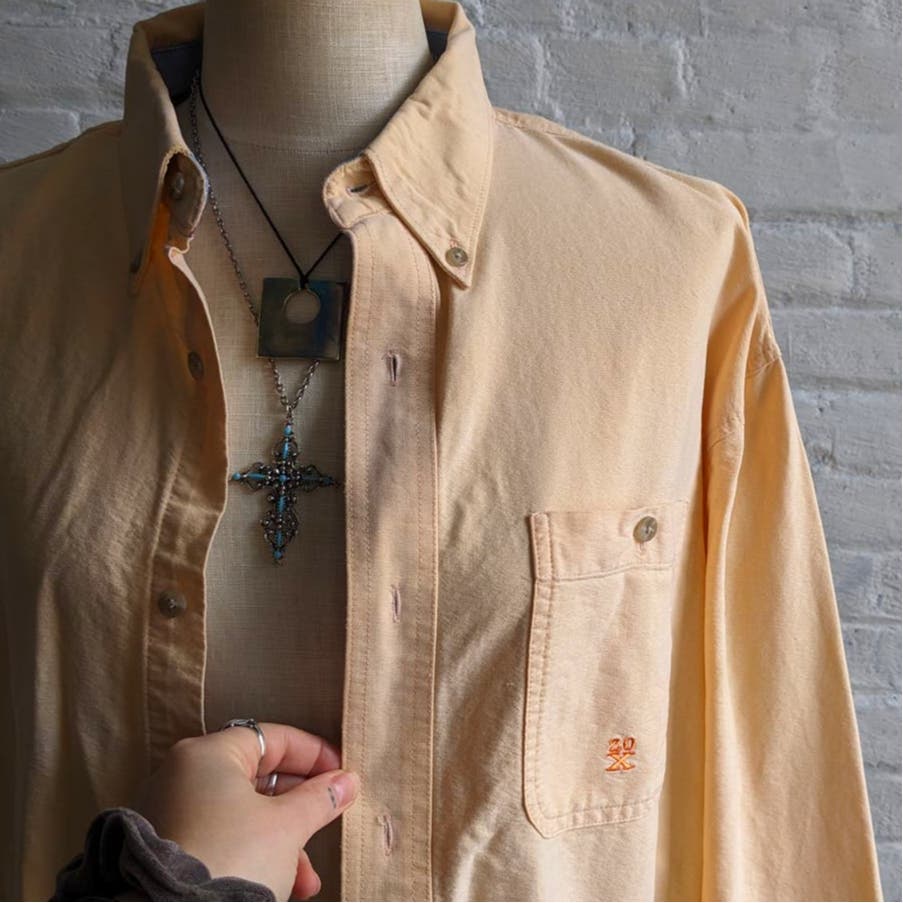 90s Vintage Wrangler Pastel Orange Flannel Minimalist Western Shacket Grunge Top