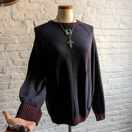 Vintage Navy Colorblock Knit Sweater Minimalist Grunge Skate Preppy Grandpa Top