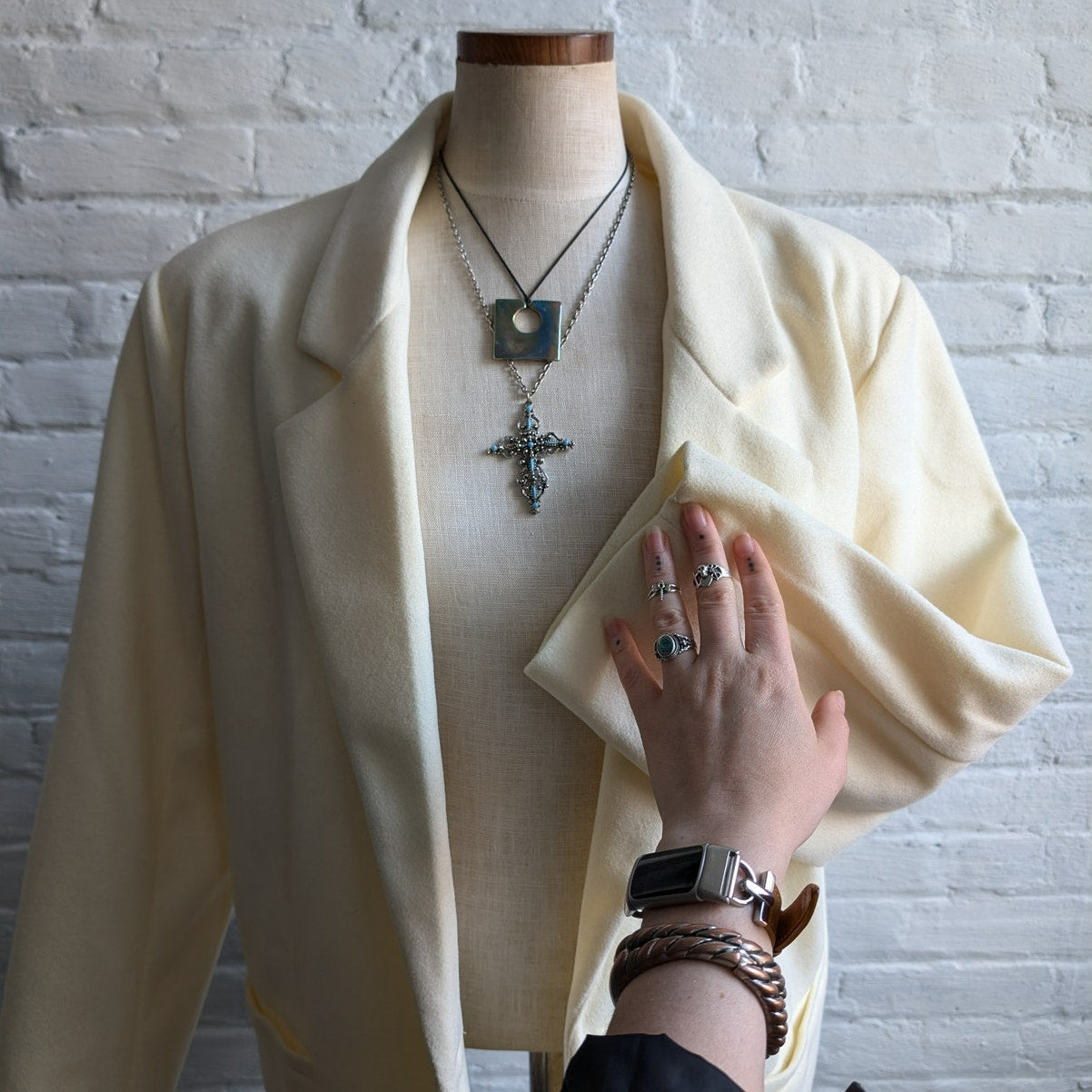 White Preppy Minimalist Blazer Neutral Oversize Light Jacket Boho Chic Medium