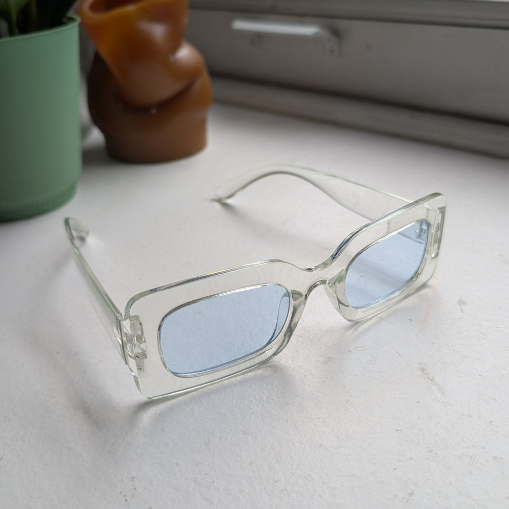 Retro Clear Square Sunglasses Baby Blue Pastel Shades Y2K Festival Chic Sunnies