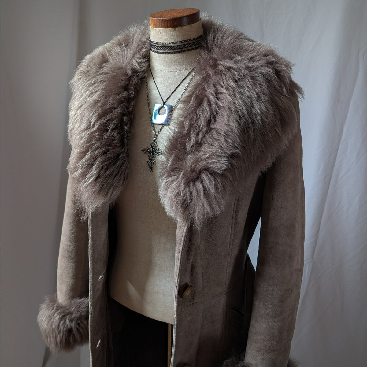 Vintage Brown Suede Penny Lane Jacket S Shearling Fur Coat Chic Leather Trench