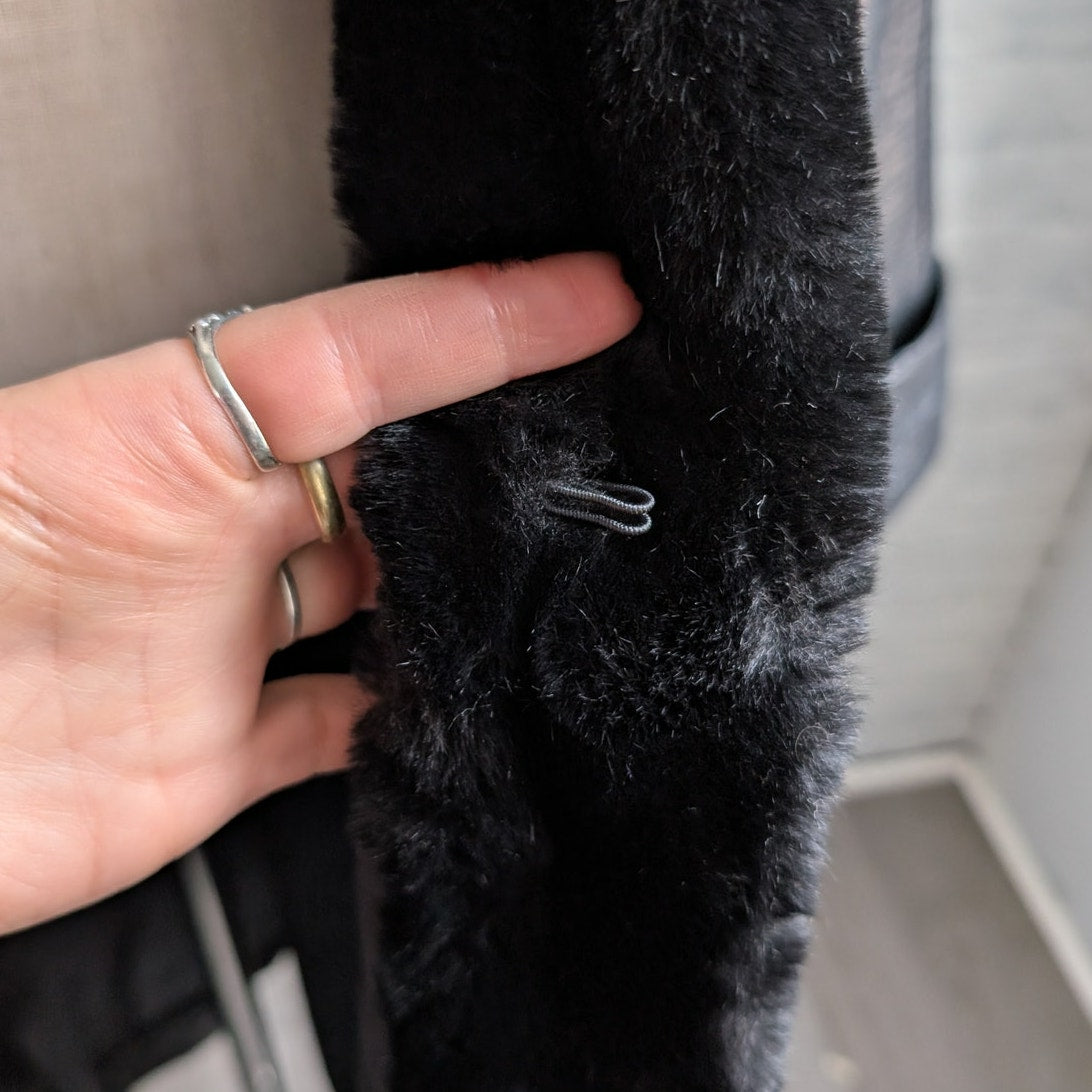 Vintage Black Leather Faux Fur Trench Coat Penny Lane Grunge Snakeskin Jacket