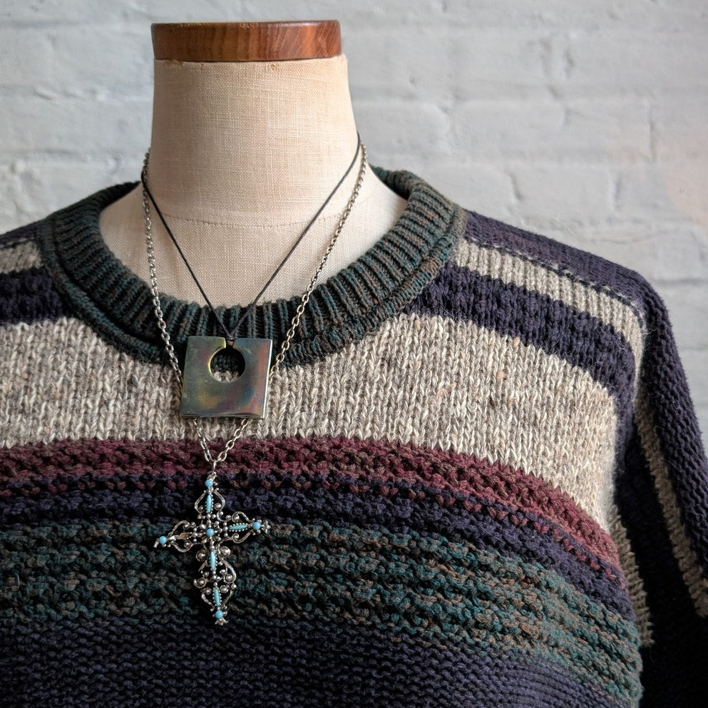 GANT Vintage Wool Knit Oversize Grandpa Sweater Grunge Striped Fisherman Top