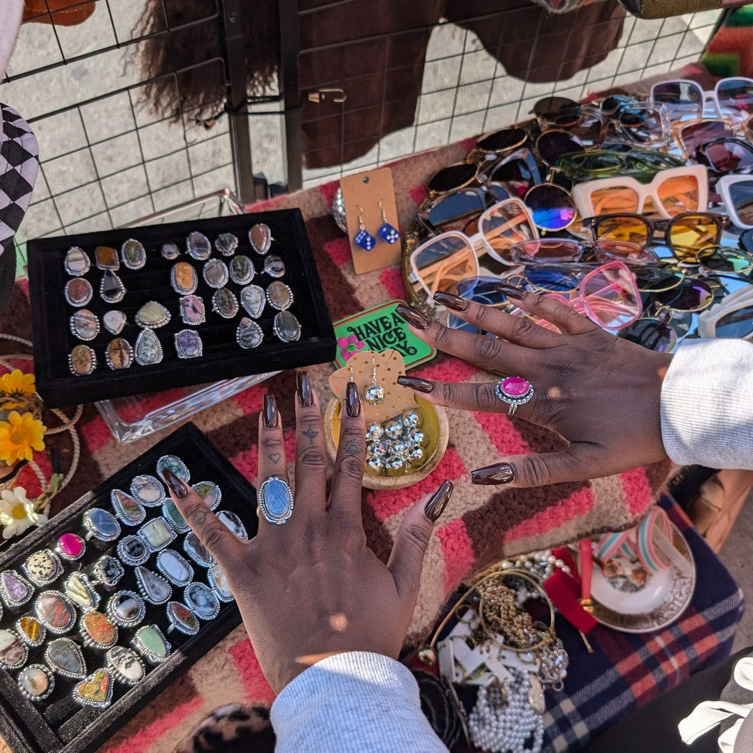 Earthy Brown Rust Natural Stone Ring Boho Chic Sterling Silver Vintage Size 7.5