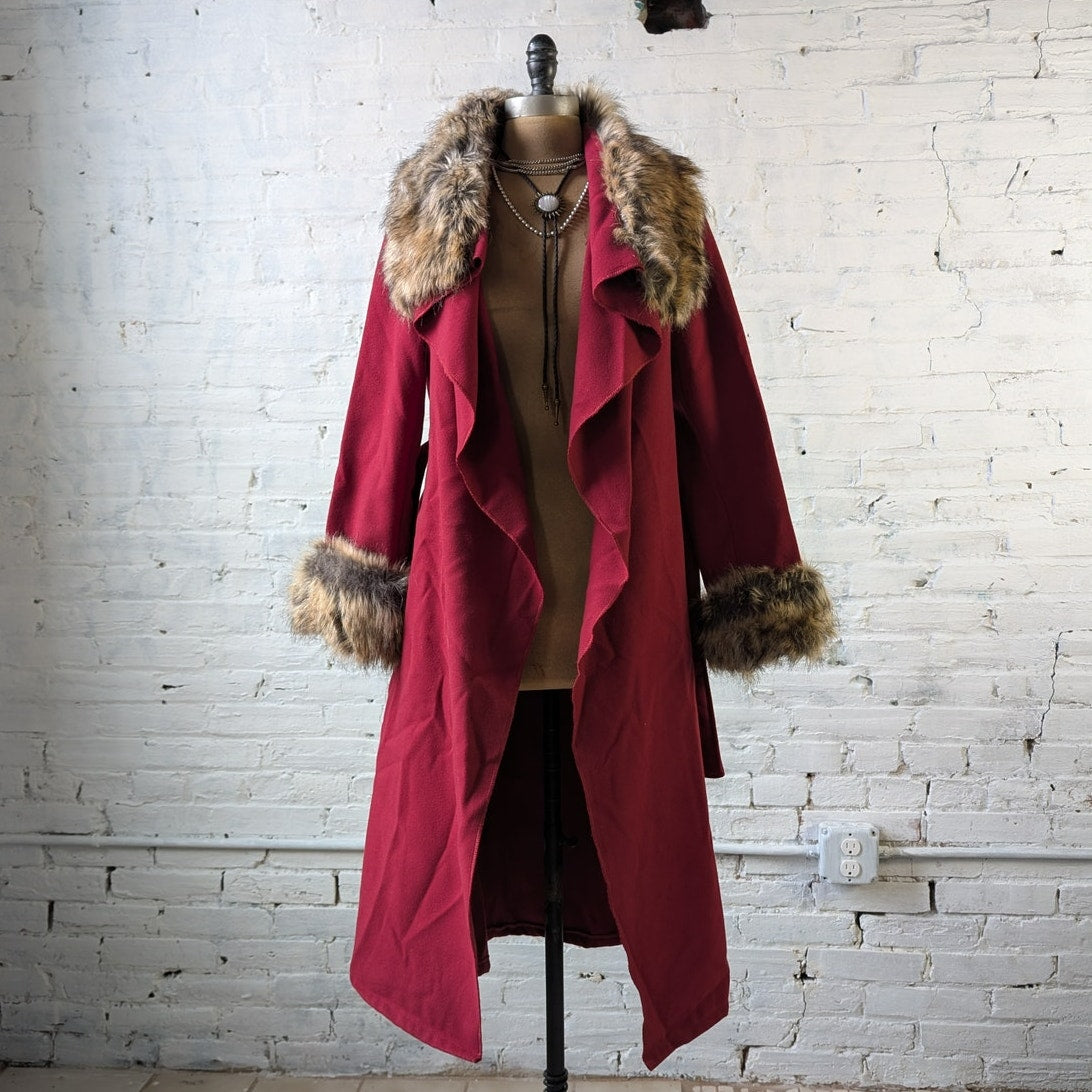 Y2K Red Faux Fur Shaggy Penny Lane Jacket Dark Romance Knit Bratz Trench Coat