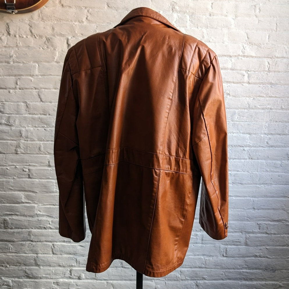 Vintage Rust Orange Leather Trench Coat Western Duster Red 70s Leather Jacket 2X
