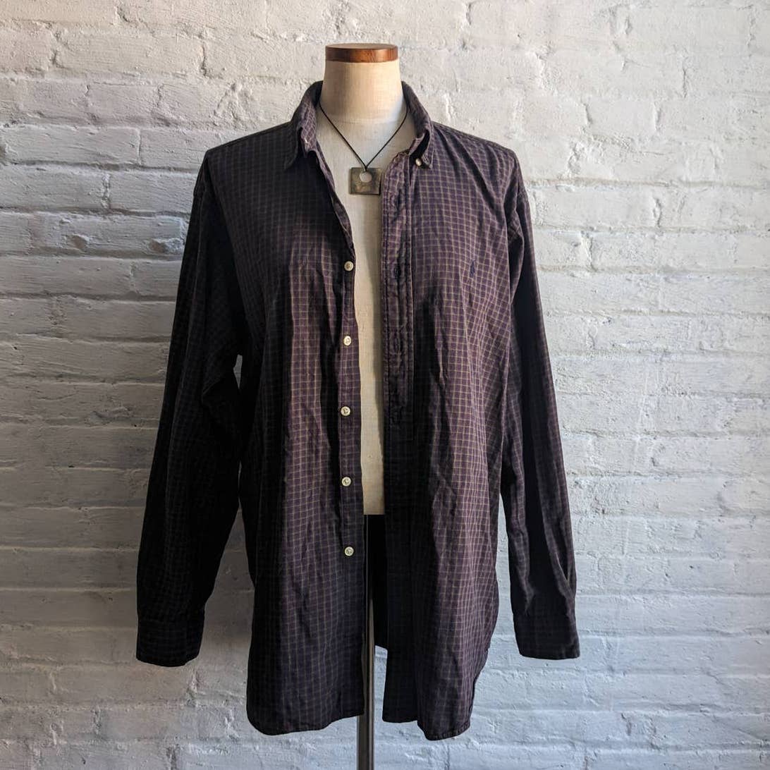 Vintage Polo Ralph Lauren Deep Purple Grunge Flannel Dark Academia Earthy Plaid