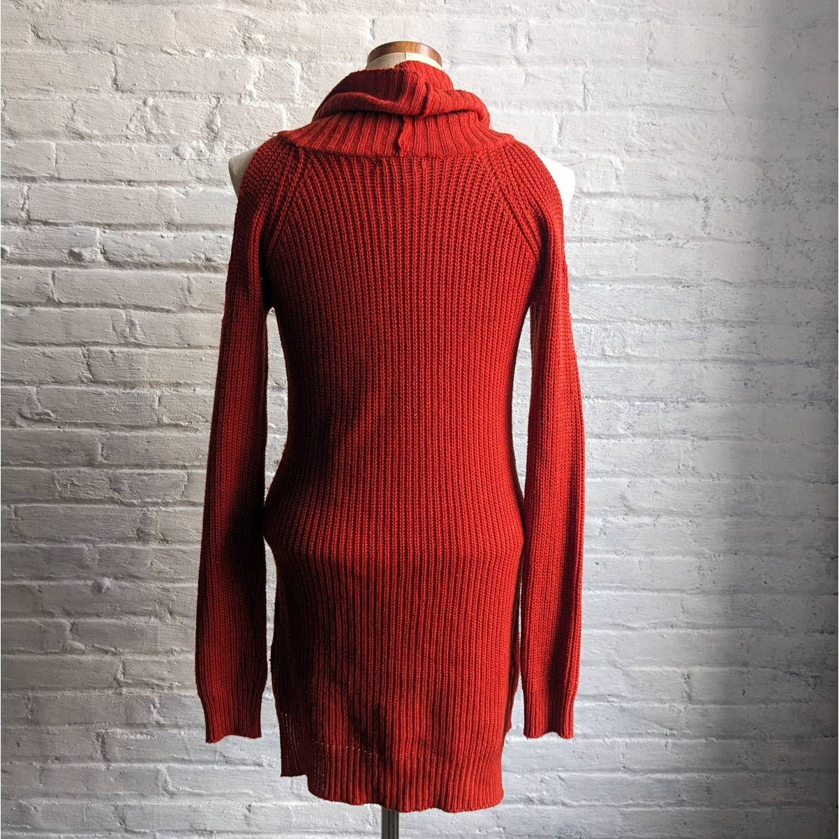 Vintage Red Chunky Knit Sweater Dress Sexy Minimalist Chic Cutout Mini Dress