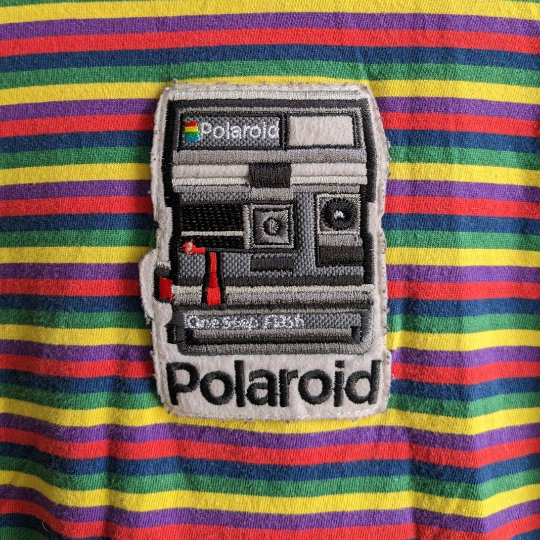 Retro Striped Rainbow Tee Polaroid Tshirt Nerdy Colorful Cute Top Shirt Medium