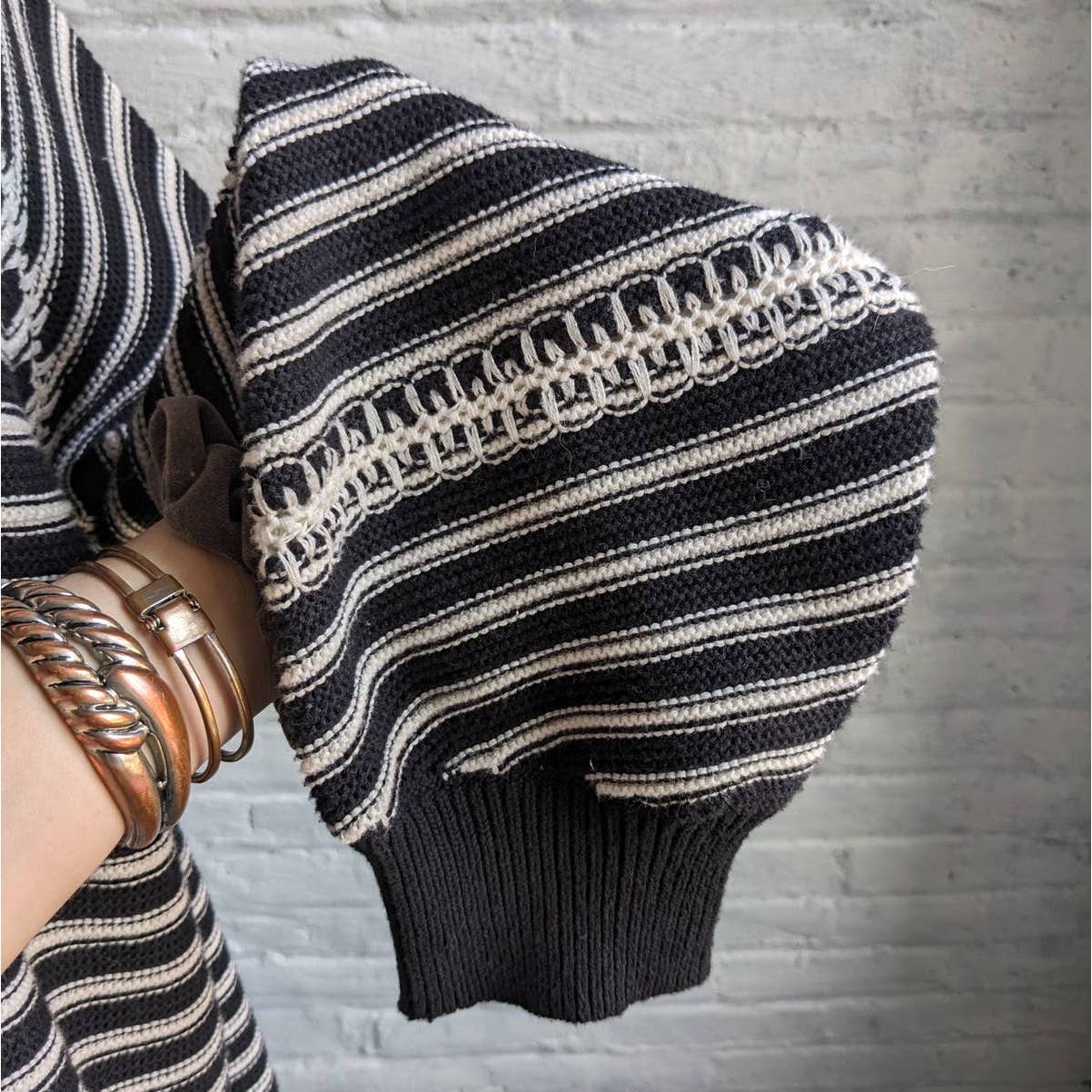 Vintage Chunky Knit Striped Cozy Sweater Minimalist Embroidered Slouchy Y2K Top