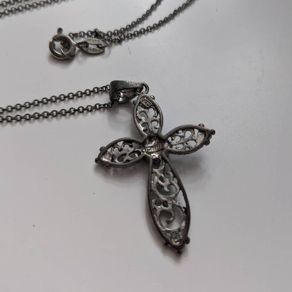 Vintage Southwest Gothic Cross Pendant Celtic Fairy Necklace Americana Jewelry