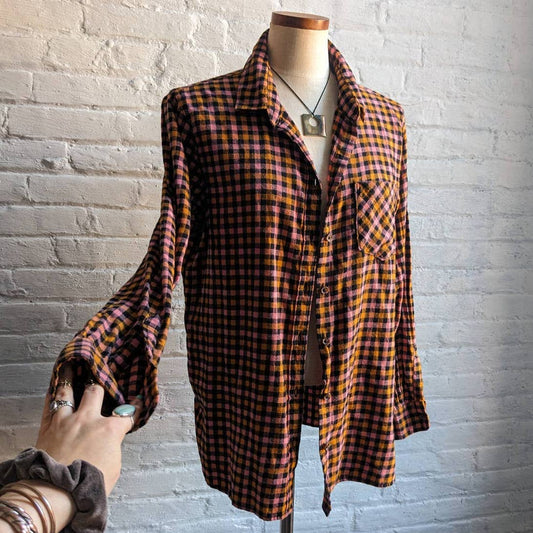 Y2K Vintage Rainbow Skittles Grunge Flannel Minimalist Boyfriend Oversize Plaid