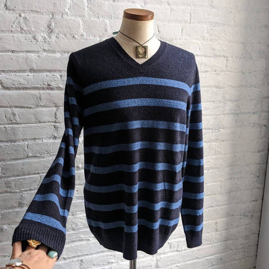 Y2K Vintage Wool Blue Stripes Knit Sweater Preppy Grunge Classic Nerdcore Top