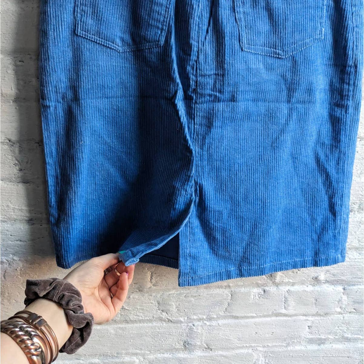 90s Vintage Corduroy Mod Baby Blue Skirt High Waist Retro Color Pop Pencil Skirt
