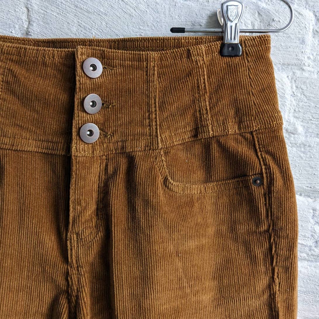 Retro 70s Corduroy Rusty Red Brown Pants High Rise Sculpting Skinny Jeans