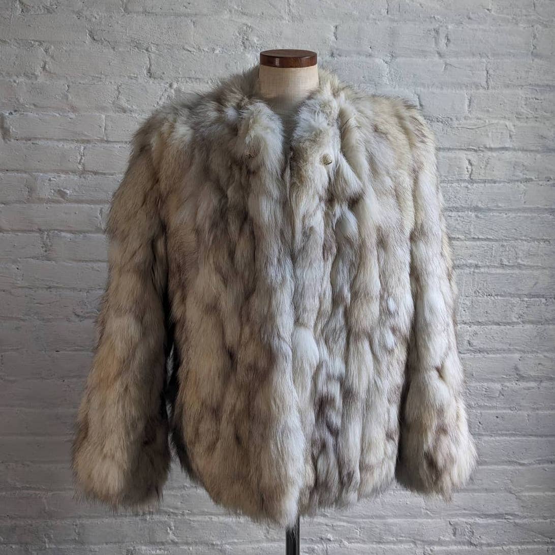 60s 70s Vintage Fluffy Furry Genuine Fox Fur Oversize Jacket Fox Tail Scarf Coat