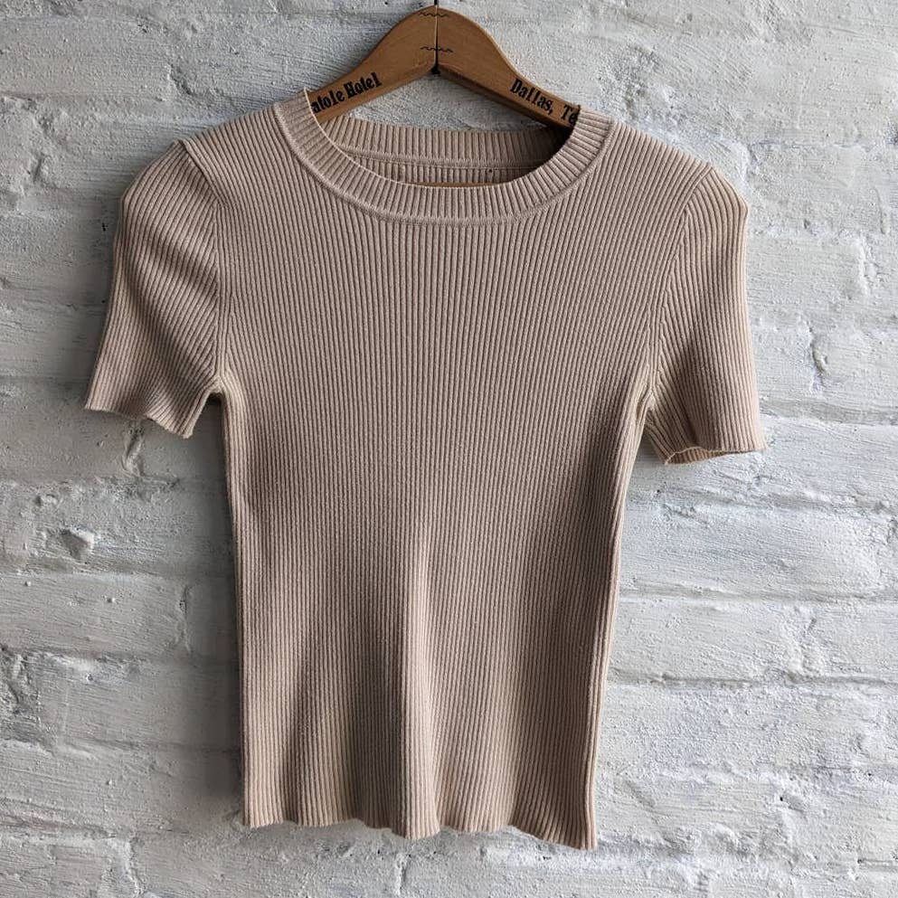 Y2K Minimalist Classic Neutral Ribbed Top Bodycon Babydoll Earth Tone Shirt