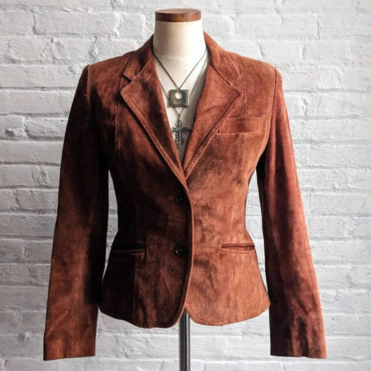 70s Vintage Western Minimalist Suede Blazer Orange Rust Leather Cowgirl Jacket