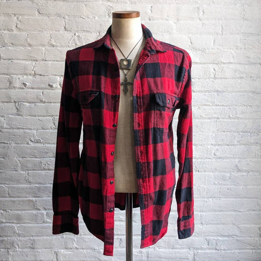 90s Vintage Grunge Fairy Flannel Minimalist Boyfriend Oversize Earthy Plaid Top