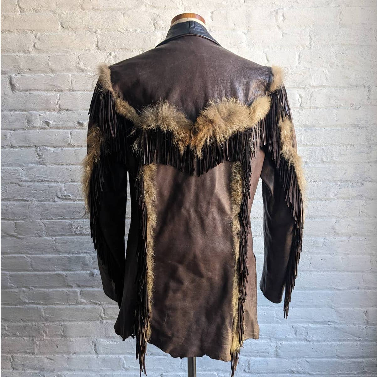 60s 70s Vintage Leather Coyote Fur Fringe Jacket Genuine Cowboy Western Coat