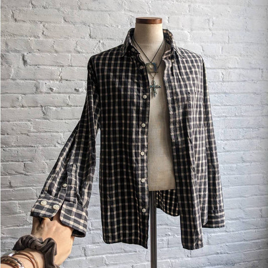 90s Vintage Grunge Fairy Flannel Minimalist Boyfriend Oversize Earthy Plaid Top