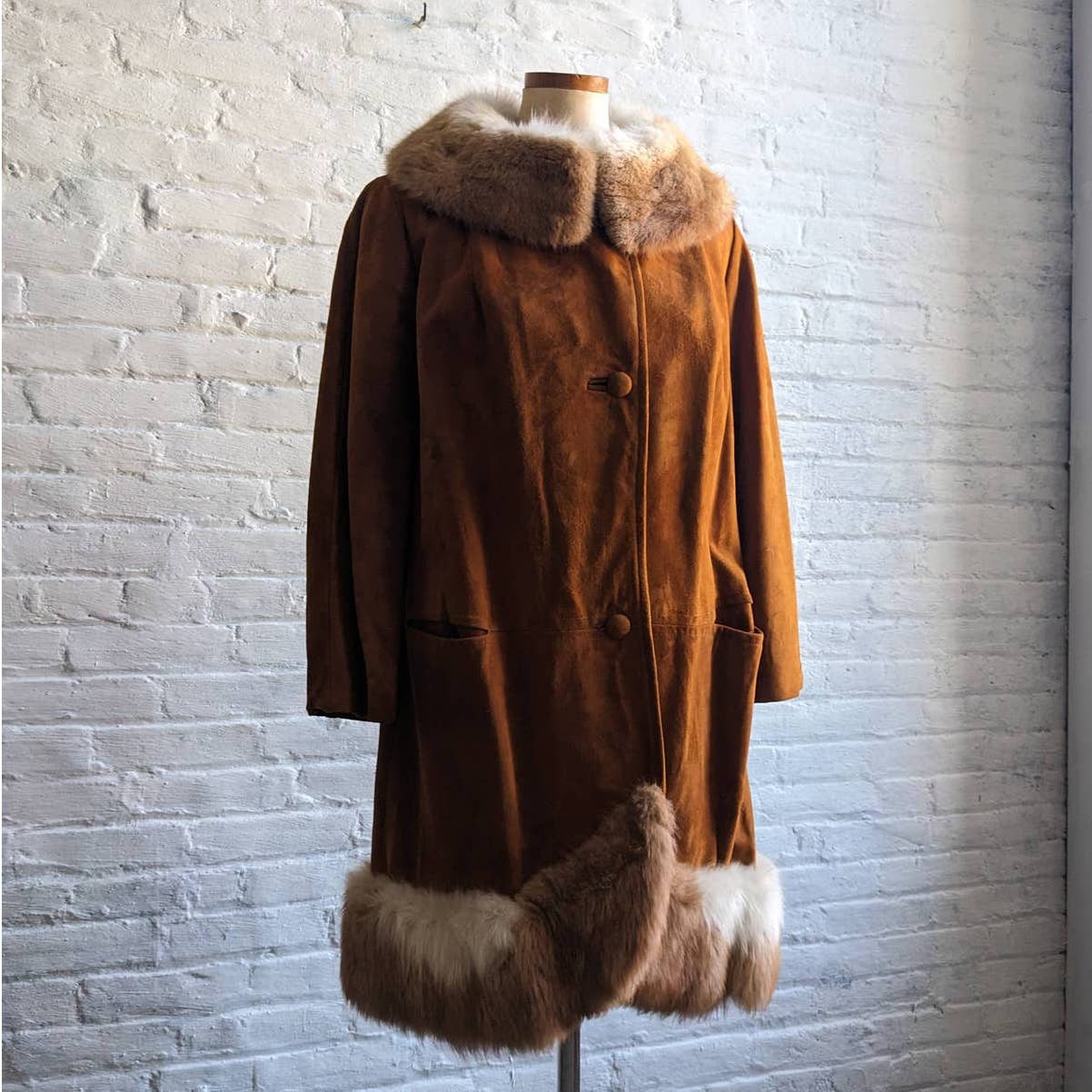 70s Penny Lane Groovy Suede Fur Jacket Furry Genuine Leather Mod Trench Coat