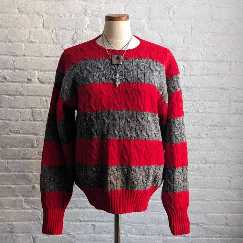 Vintage POLO Ralph Lauren Striped Wool Cable Knit Sweater Boyfriend Grunge Top