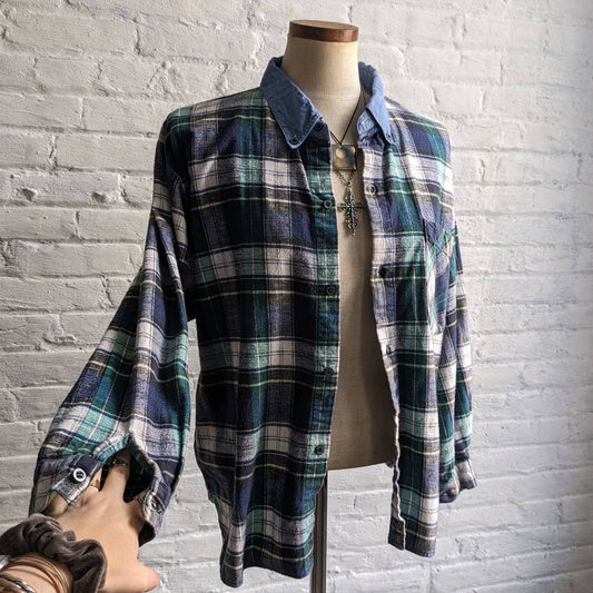 Vintage Oversize Boyfriend Plaid Flannel Dark Academia Grunge Earthy Forest Top