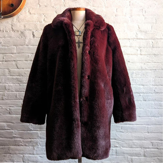 Retro Penny Lane Vegan Velvet Fur Trench Coat Minimalist Furry Mob Wife Jacket