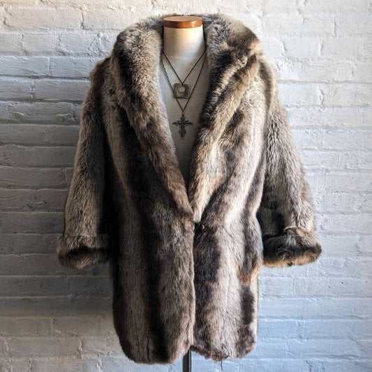 70s Vintage Vegan Velvet Faux Fox Mink Fur Furry Coat Plush Teddy Jacket