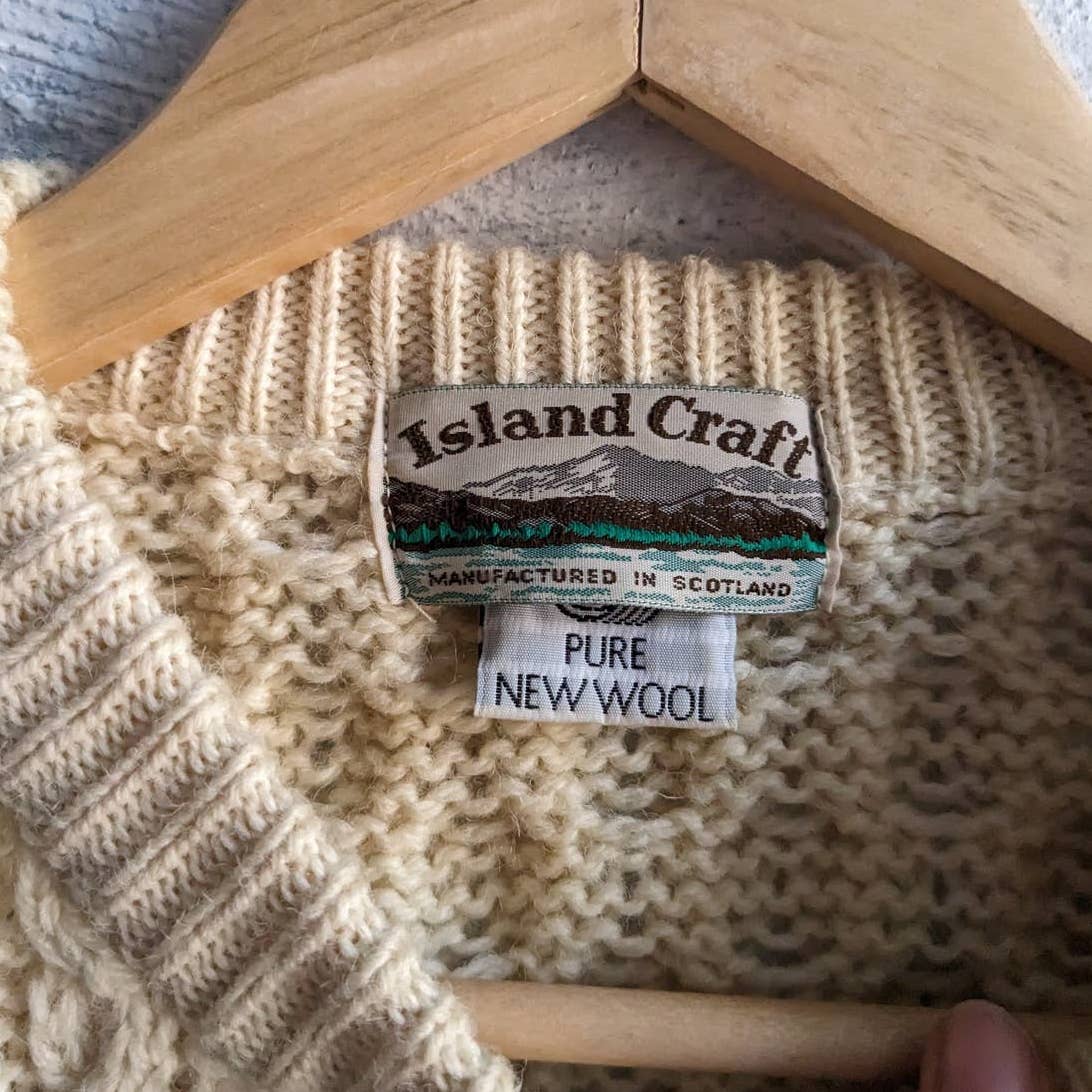 Vintage Chunky Cable Knit Wool Grandpa Sweater Minimalist Grunge Earthtone Top