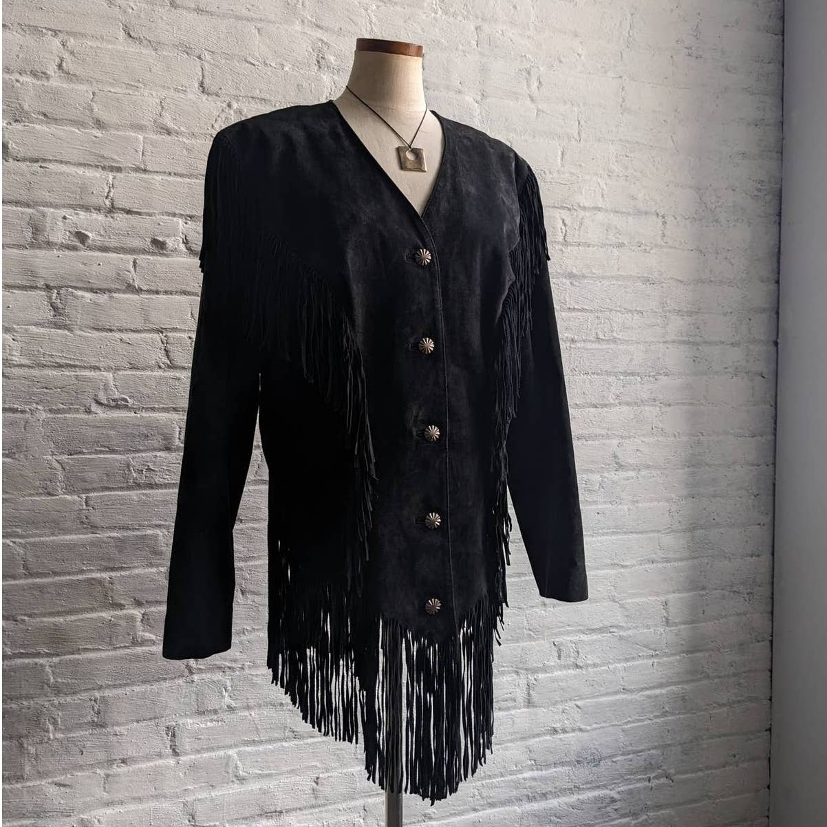 Vintage Black Suede Leather Fringe Cowboy Jacket Western Genuine Leather Coat