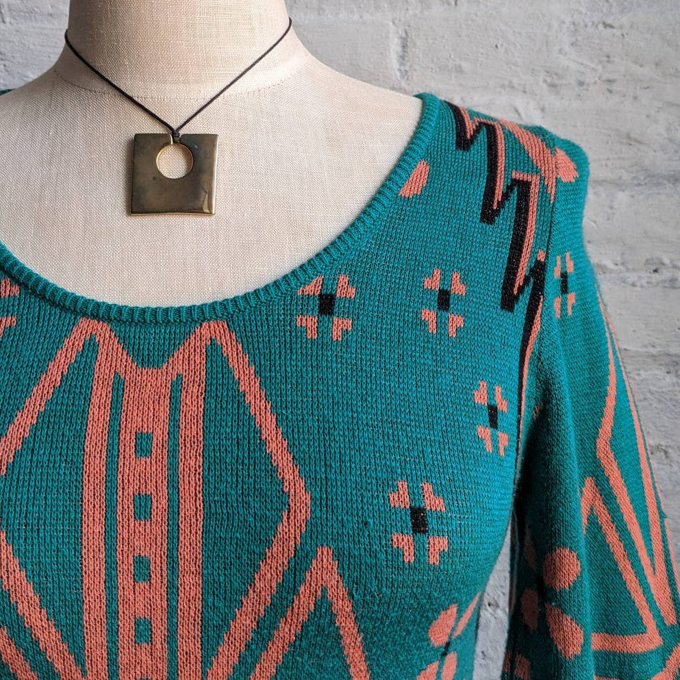 Y2K Funky Knit Dress Green Boho Chic Fairycore Longsleeve Western Bodycon Dress