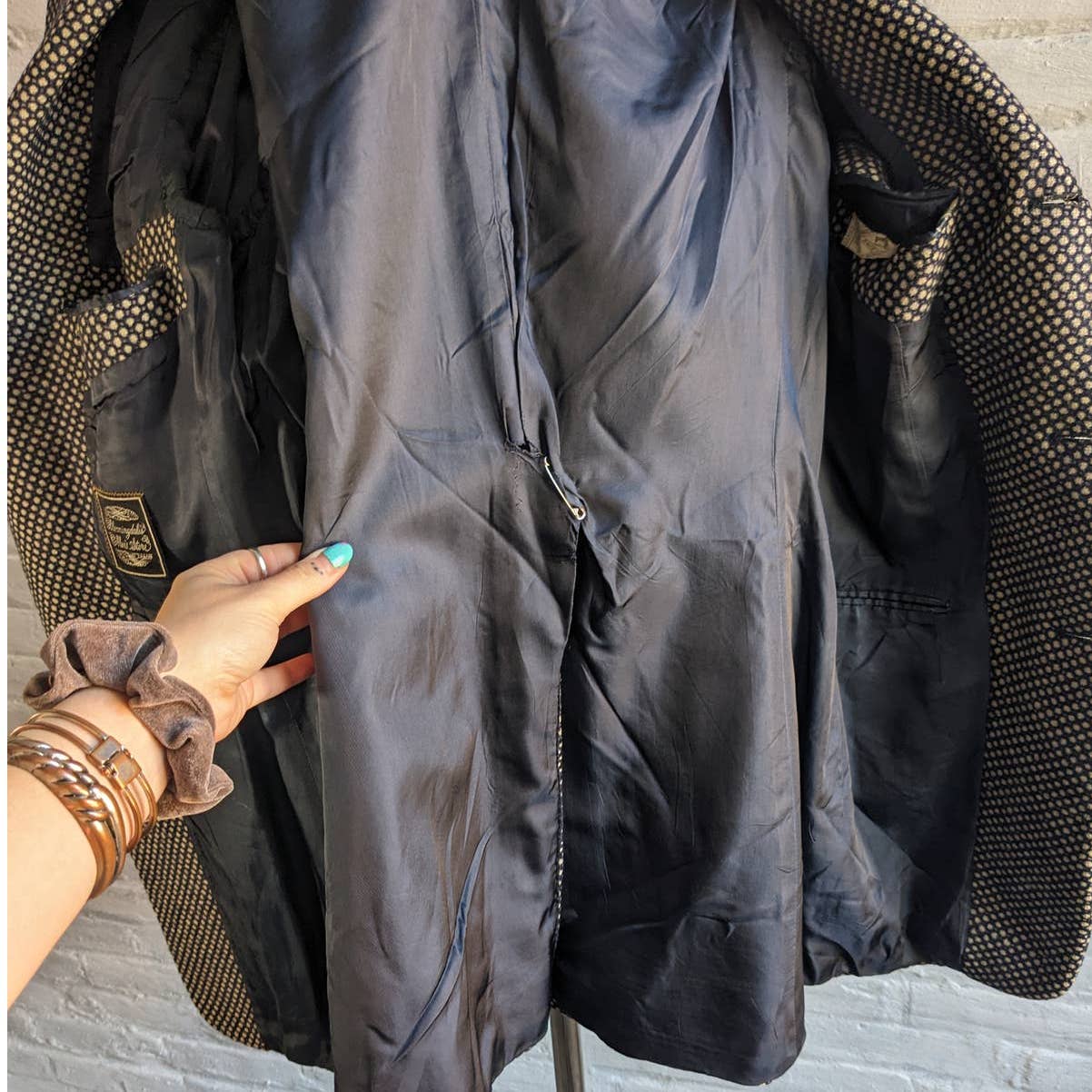 Vintage Wool Polkadot Tapestry Blazer Grunge Academia Grandpa Trench Coat Jacket