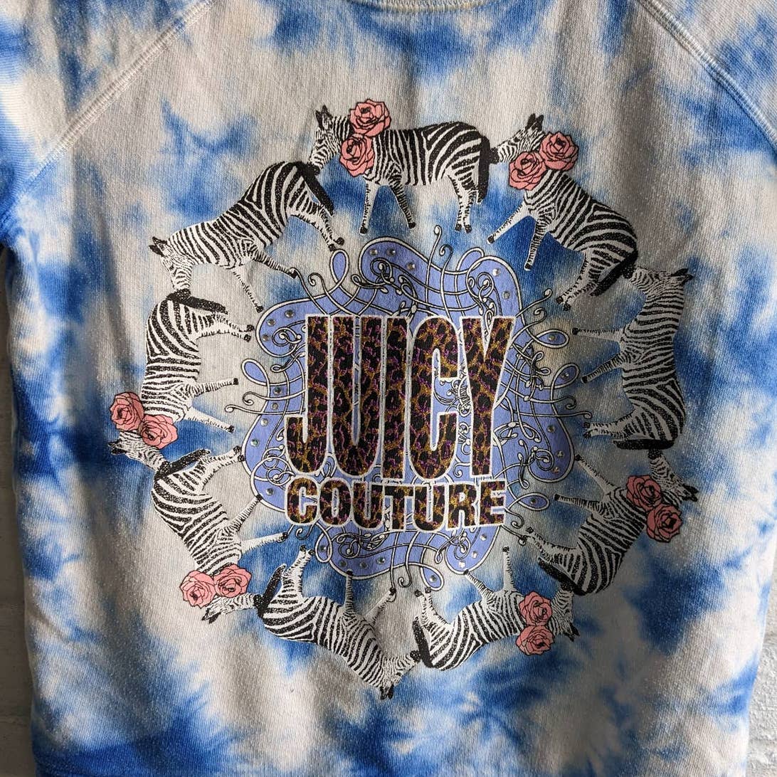Y2K Vintage Juicy Couture Trippy Zebra Roses Cheetah Glitter Print Tie Dye Top