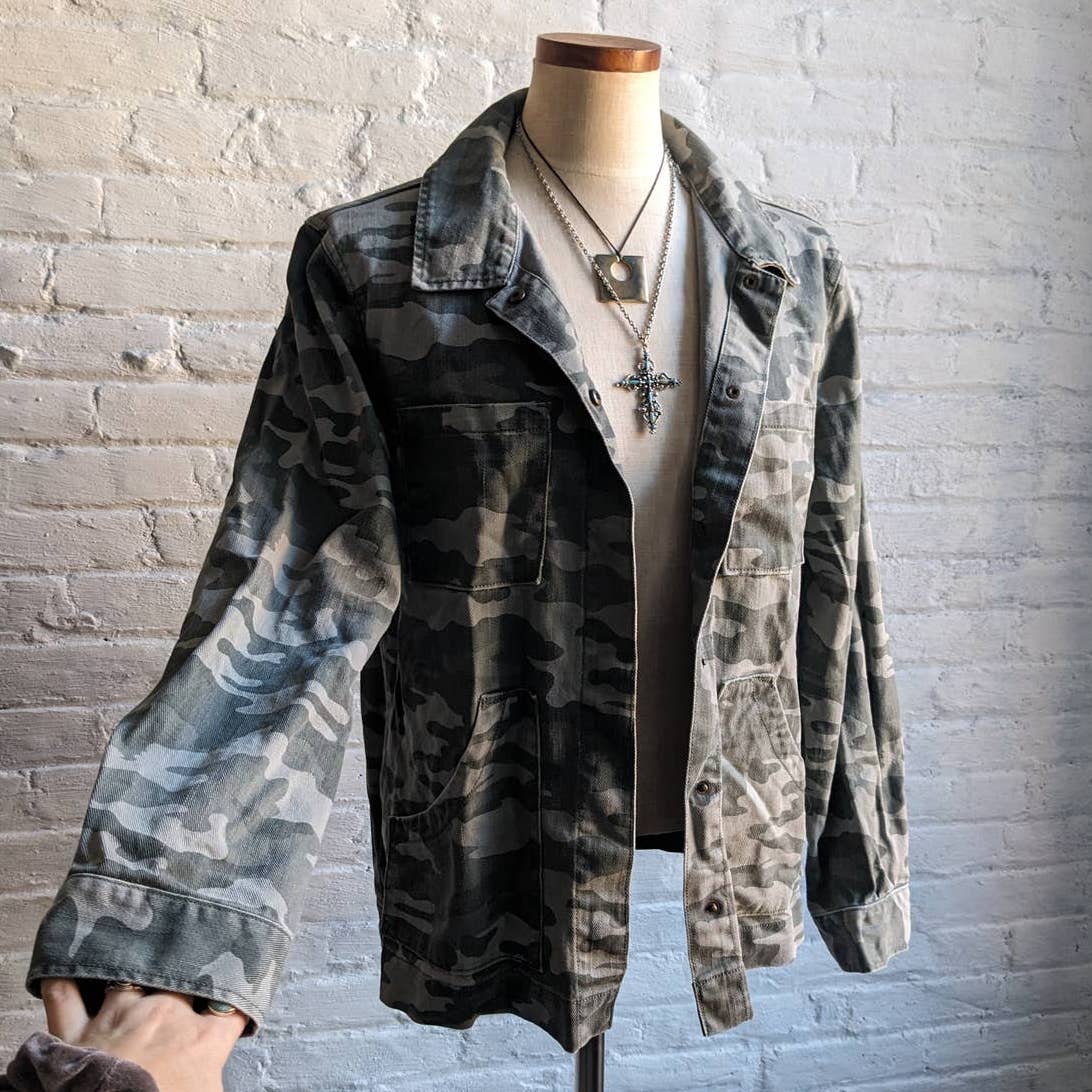 Vintage Army Camo Jacket Camouflage Shacket Military Fatigues Forest Jungle Coat