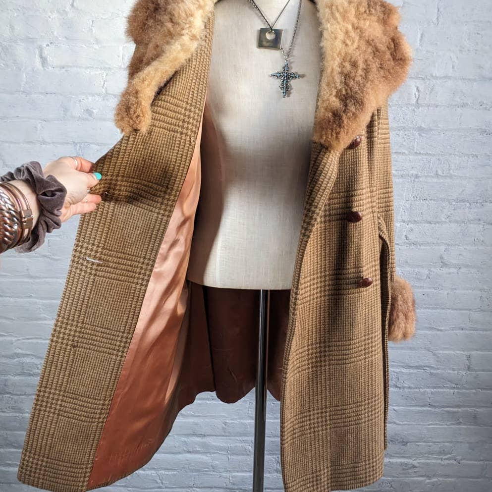 Vintage Penny Lane Fur Wool Coat Witchy Earthy Minimalist Trench Afghan Jacket